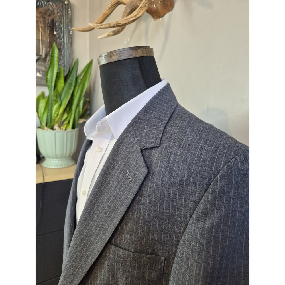 JG Hook Mens Wool Sport Coat 39S Gray Striped 2 Button Blazer USA Vintage
